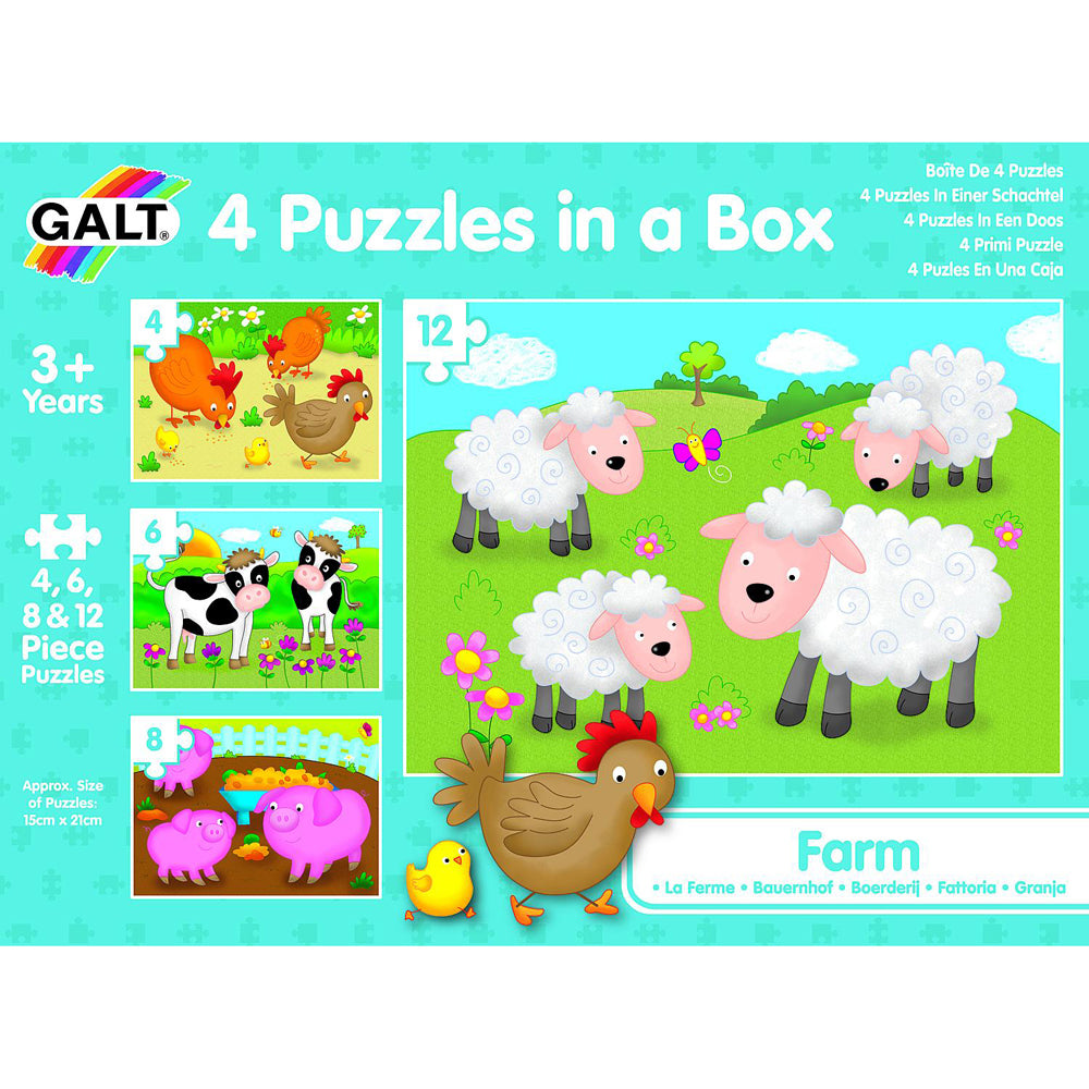 Galt 4 Puzzles In A Box Farm/Vehicles/Dinosaurs Kids Toy 3y+