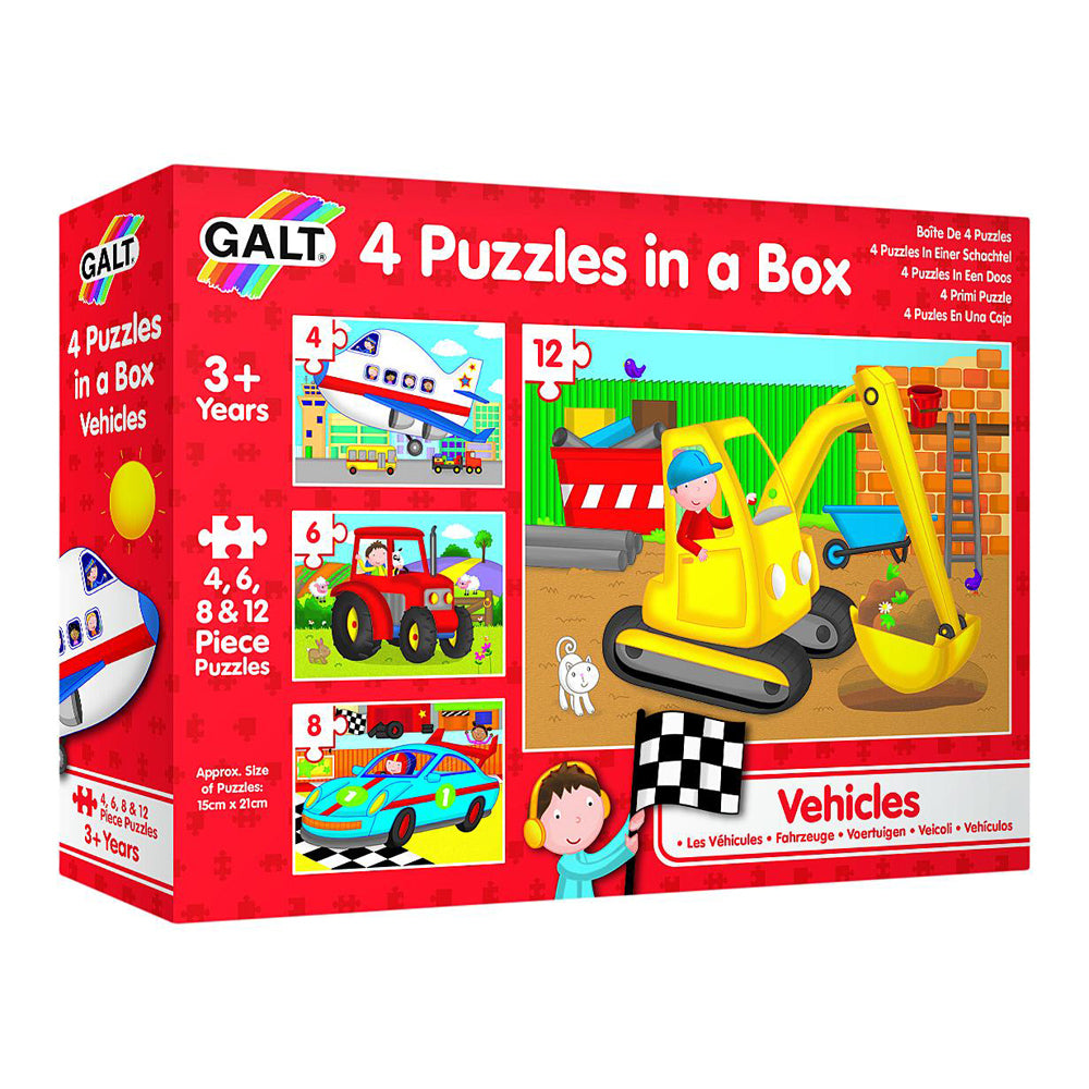 Galt 4 Puzzles In A Box Farm/Vehicles/Dinosaurs Kids Toy 3y+