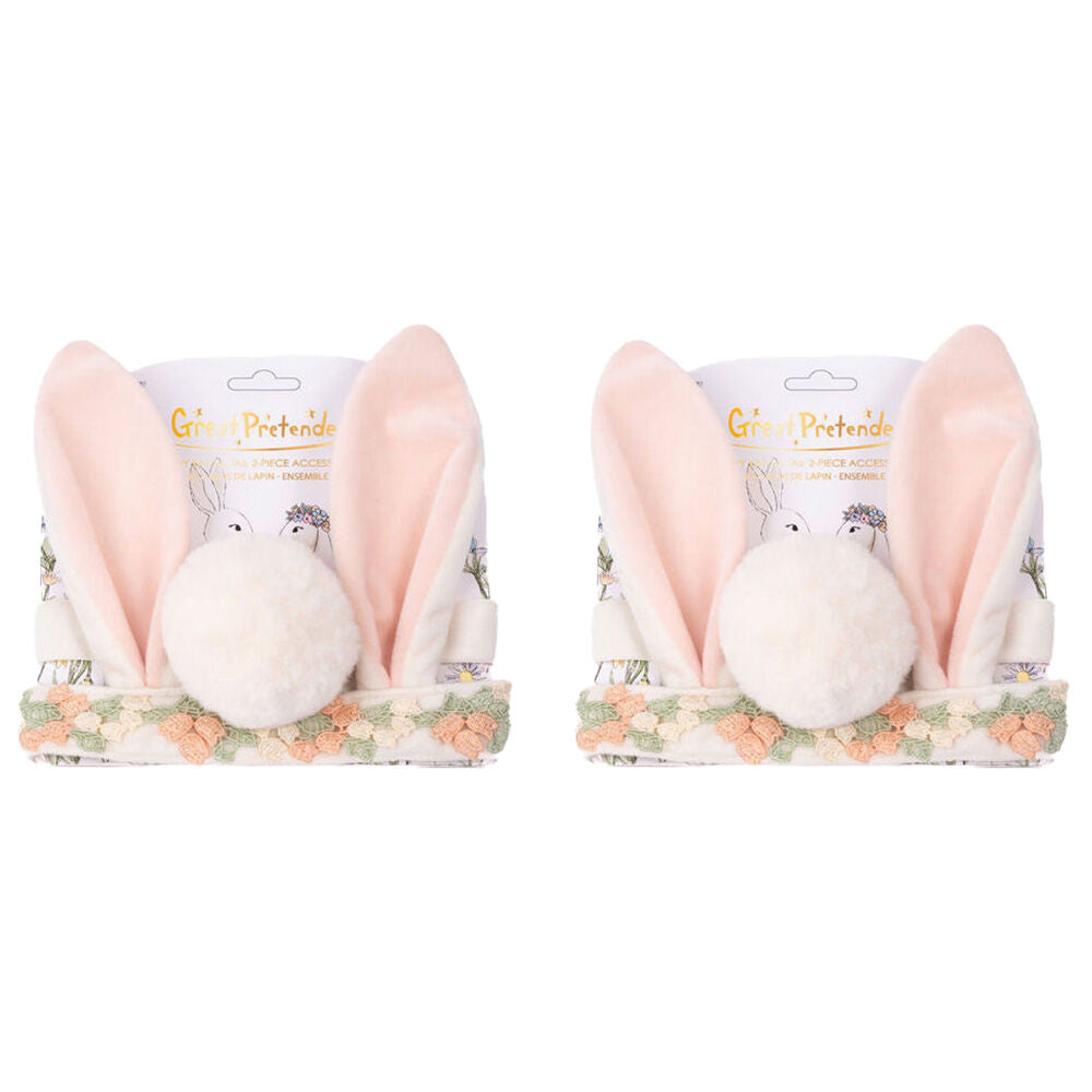 2PK Great Pretenders Hippity Hop Bunny Ears & Tail Kids Costume Accessory Set 3y+
