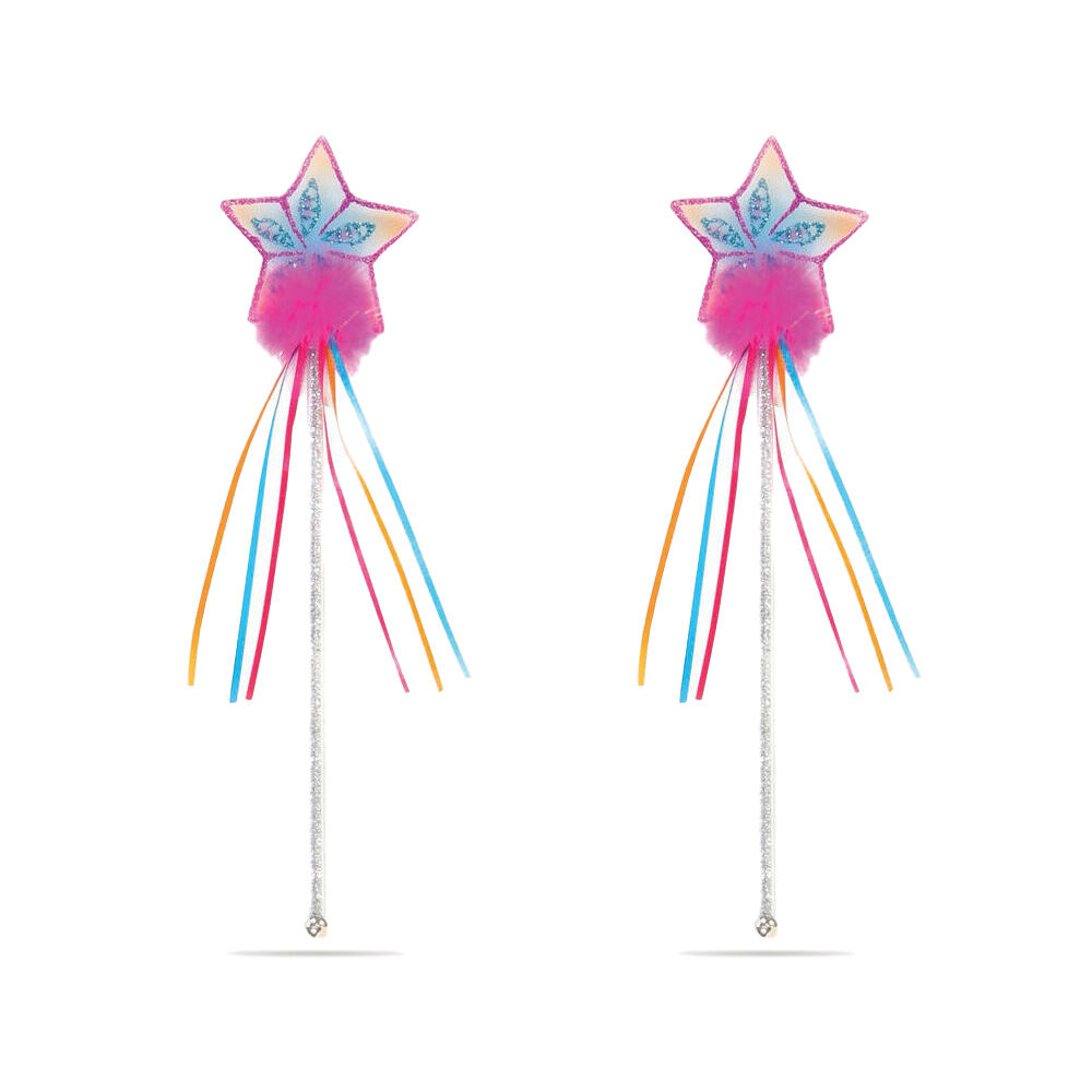 2PK Great Pretenders Multi Pastel Hot Pink Glitter Rainbow Wand Kids Costume Toy