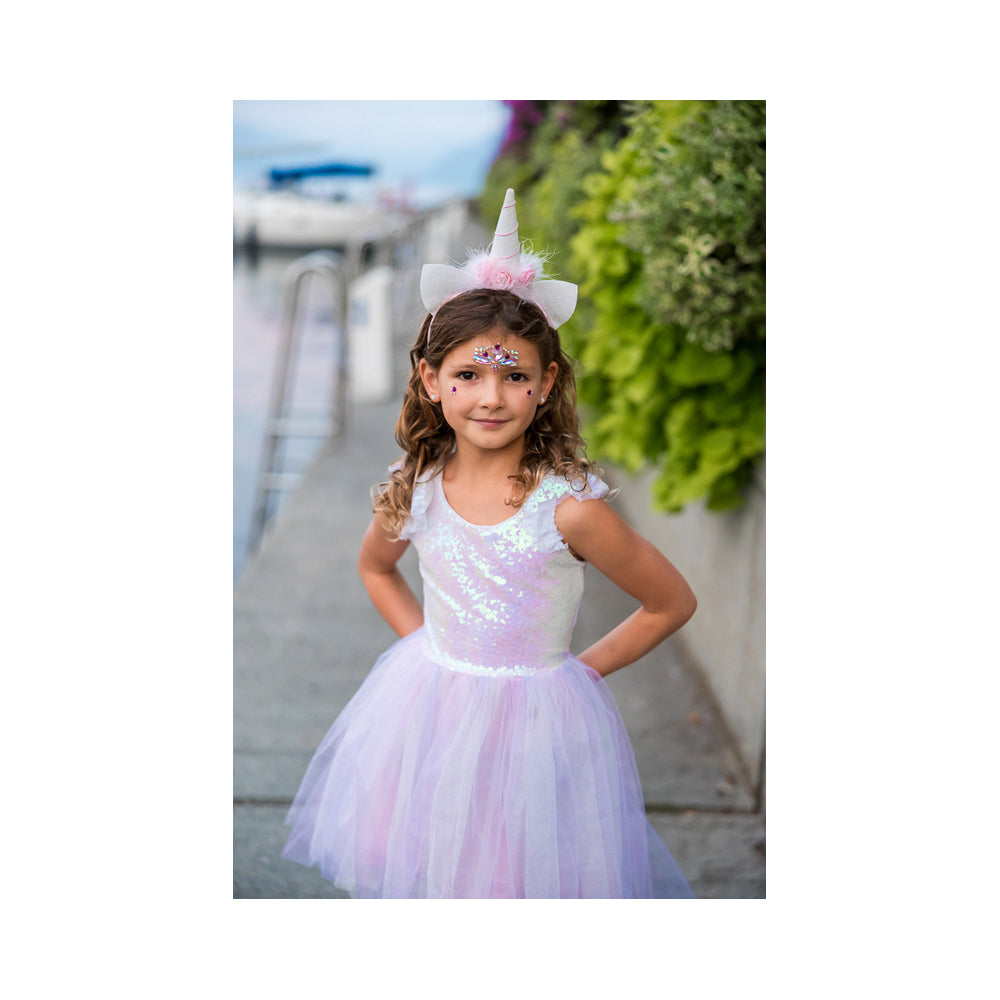 2pc Great Pretenders Sz 5-6 Dreamy Unicorn Dress/Headband Kids 5y+