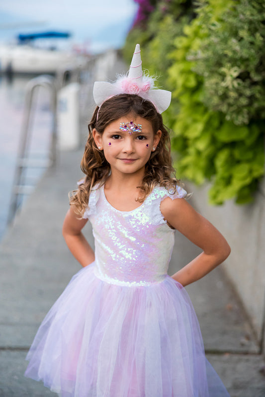 2pc Great Pretenders Sz 5-6 Dreamy Unicorn Dress/Headband Kids 5y+