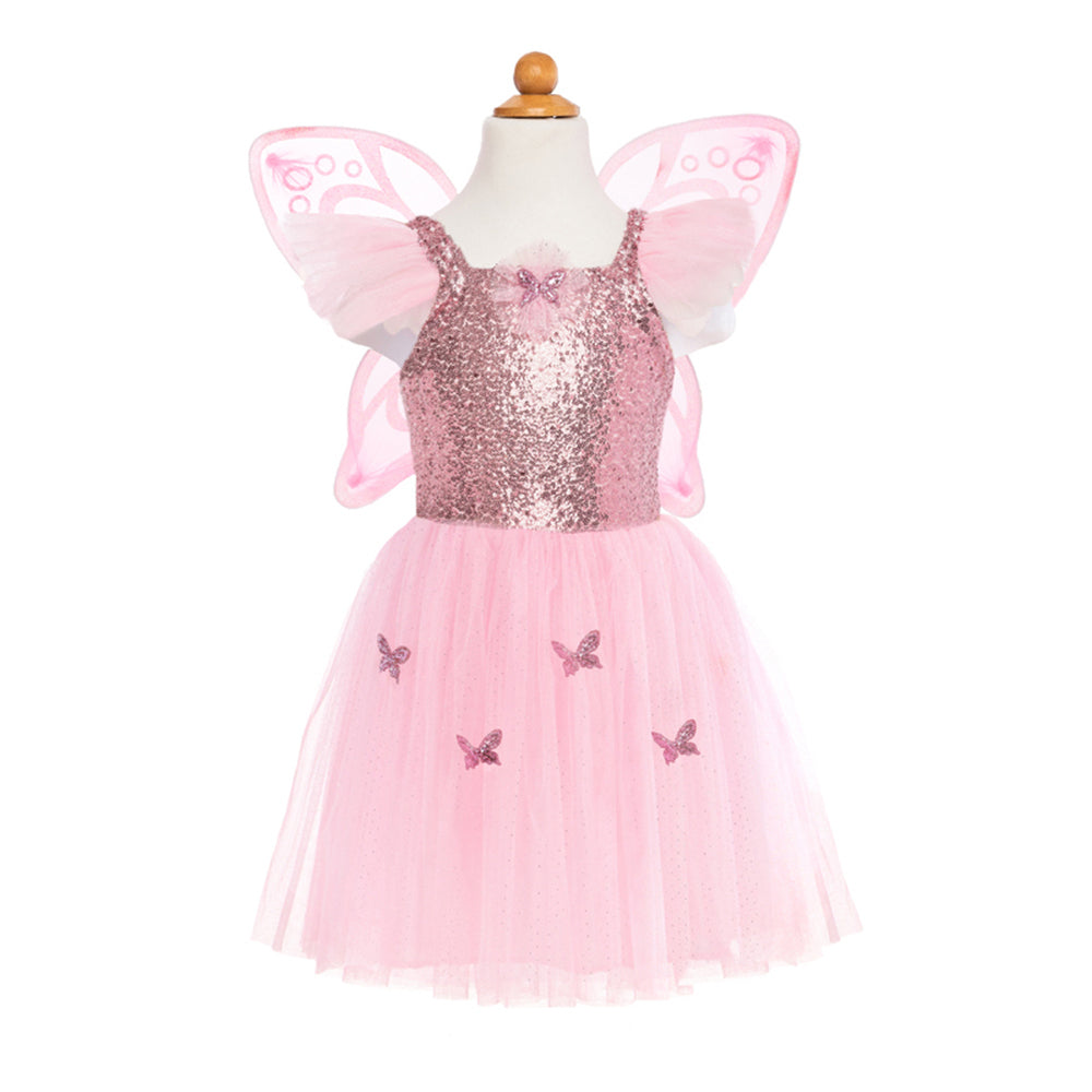2pc Great Pretenders Size 5-7 Sequins Butterfly Dress & Wings Pink Kids 4+