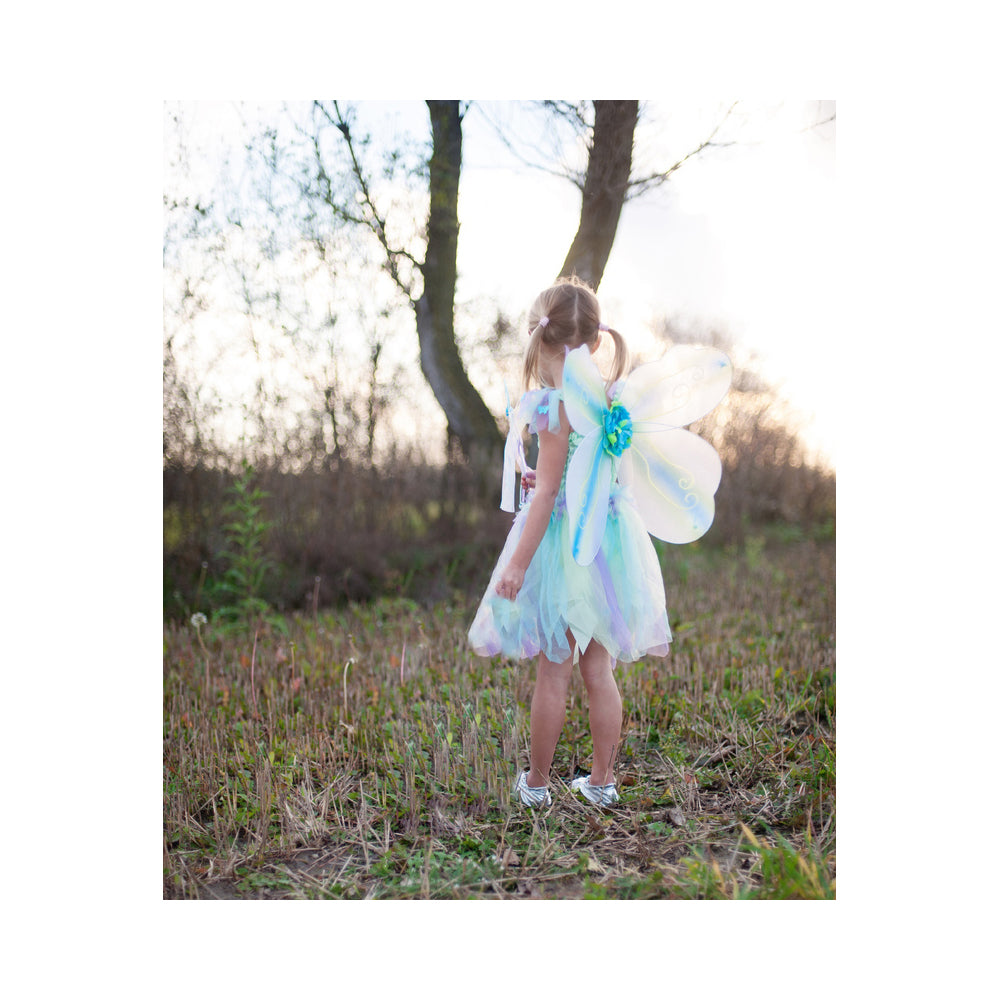 Great Pretenders Size 5-6 Butterfly Dress/Wings w/ Wand Green Kids 4y+