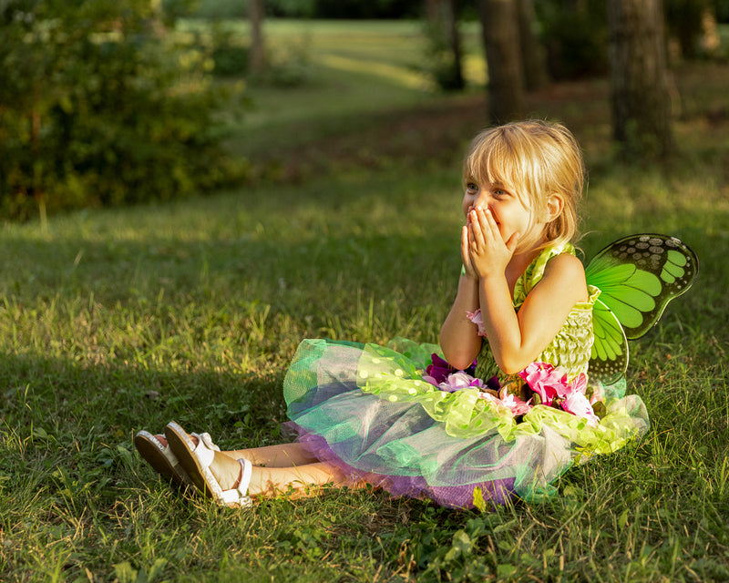Great Pretenders Size 5-6 Fairy Blooms Deluxe Dress w/ Wings Green Kids 5y+