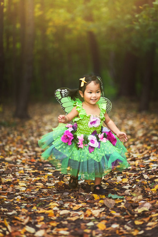 Great Pretenders Size 5-6 Fairy Blooms Deluxe Dress w/ Wings Green Kids 5y+