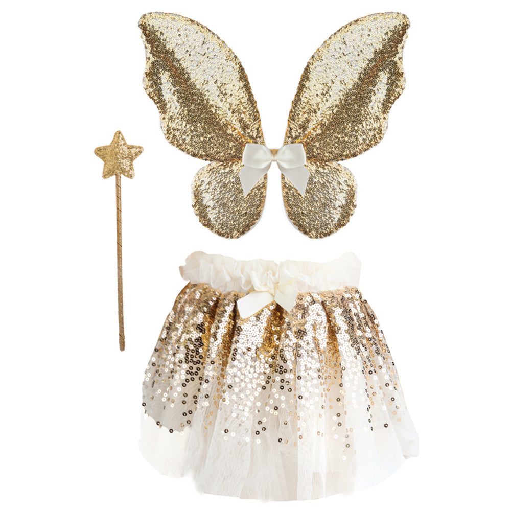 Great Pretenders Size 4-6 Gracious Gold Sequins Skirt/Wings/Wand Set 3y+