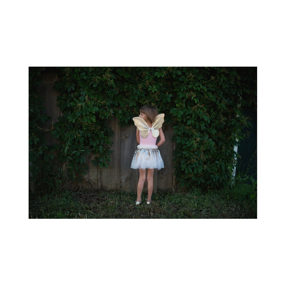 Great Pretenders Size 4-6 Gracious Gold Sequins Skirt/Wings/Wand Set 3y+