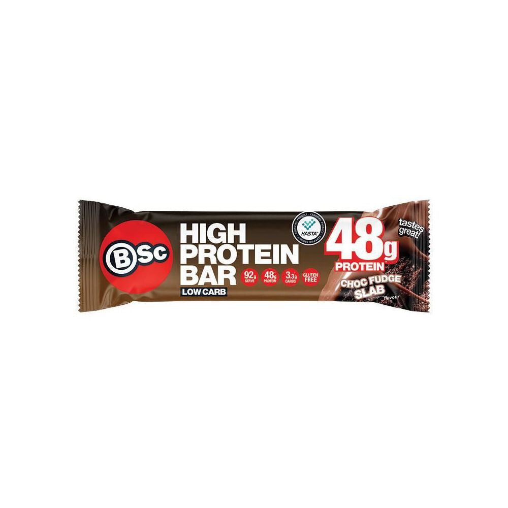 12PK BSc 48g High Protein Low Carb Bar 92g Serve Chocolate Fudge Slab