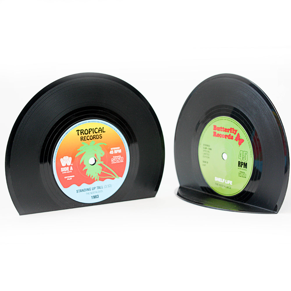 2pc Gift Republic Vinyl Record Bookends Retro Decor - Black