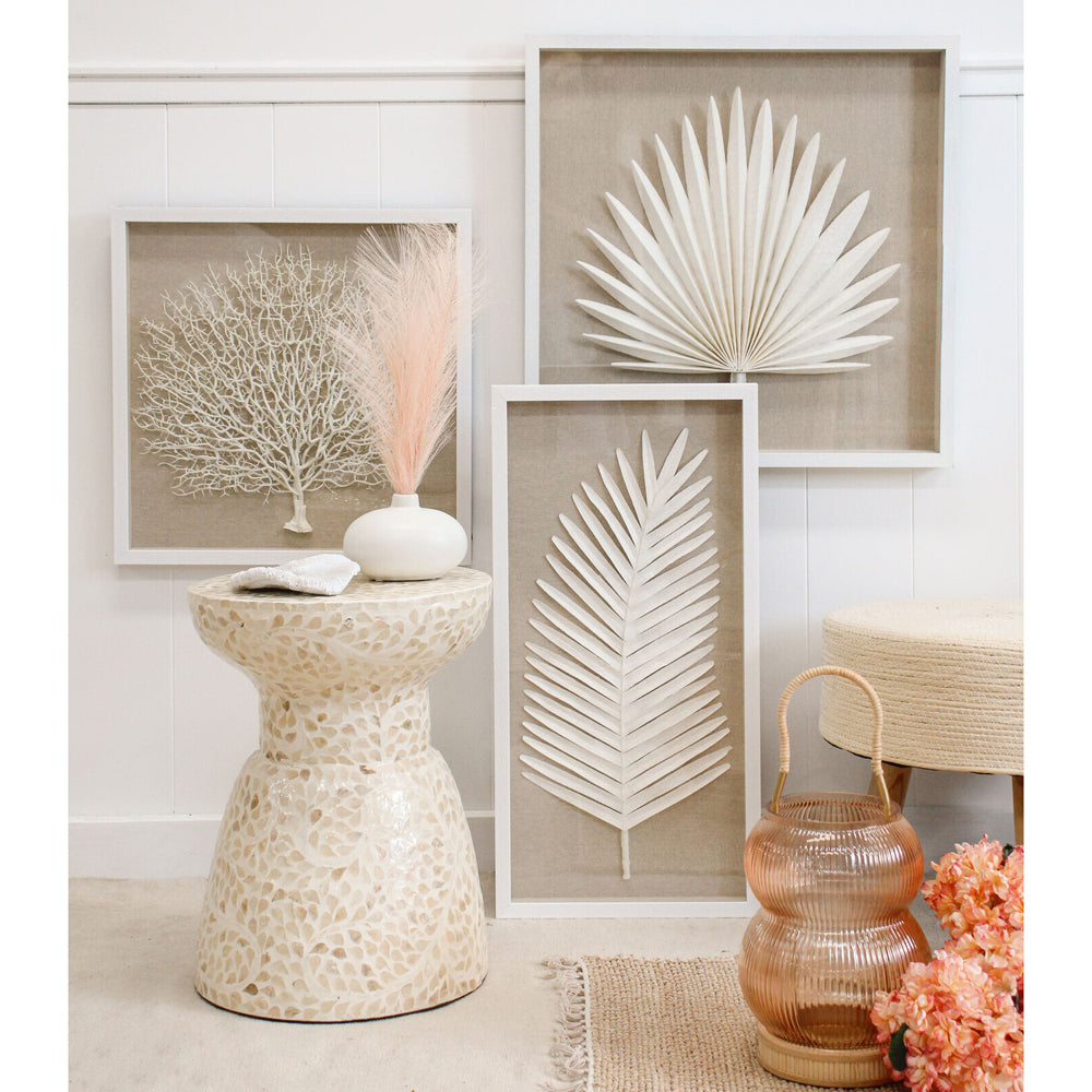 LVD Framed 35x70cm Palm Leaf Wall Hanging Decor - White