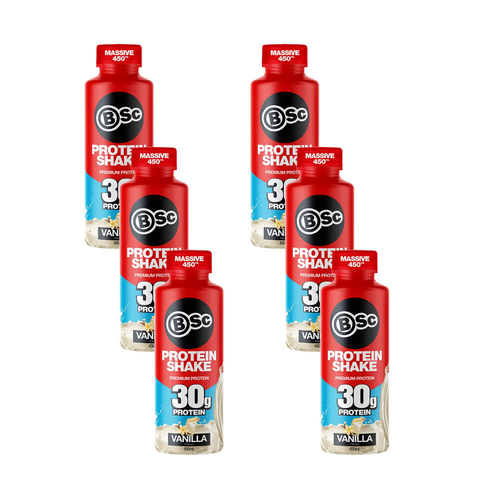 6PK BSc Ready To Drink Premium 30g Protein Shake Post Workout 450ml Vanilla