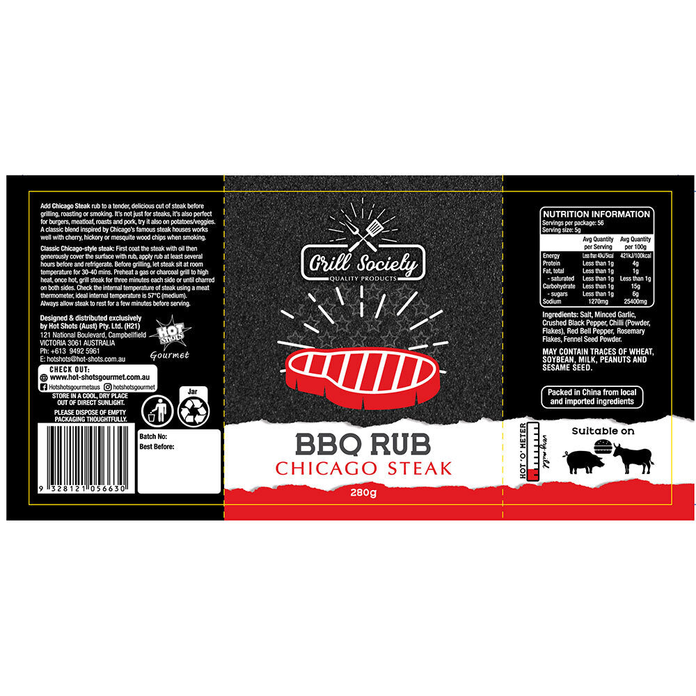 Grill Society 280g BBQ Rub - Chicago Steak