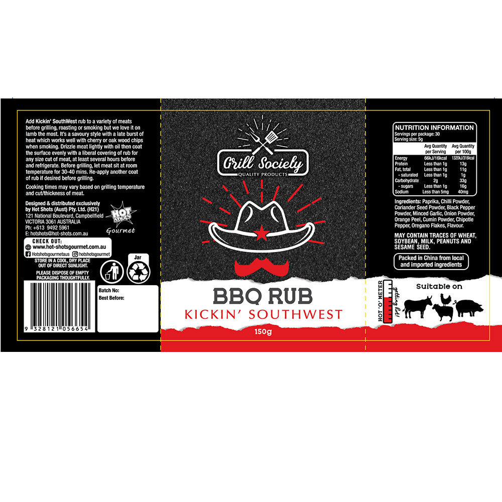 Grill Society 175g BBQ Rub - Kickin’ Southwest