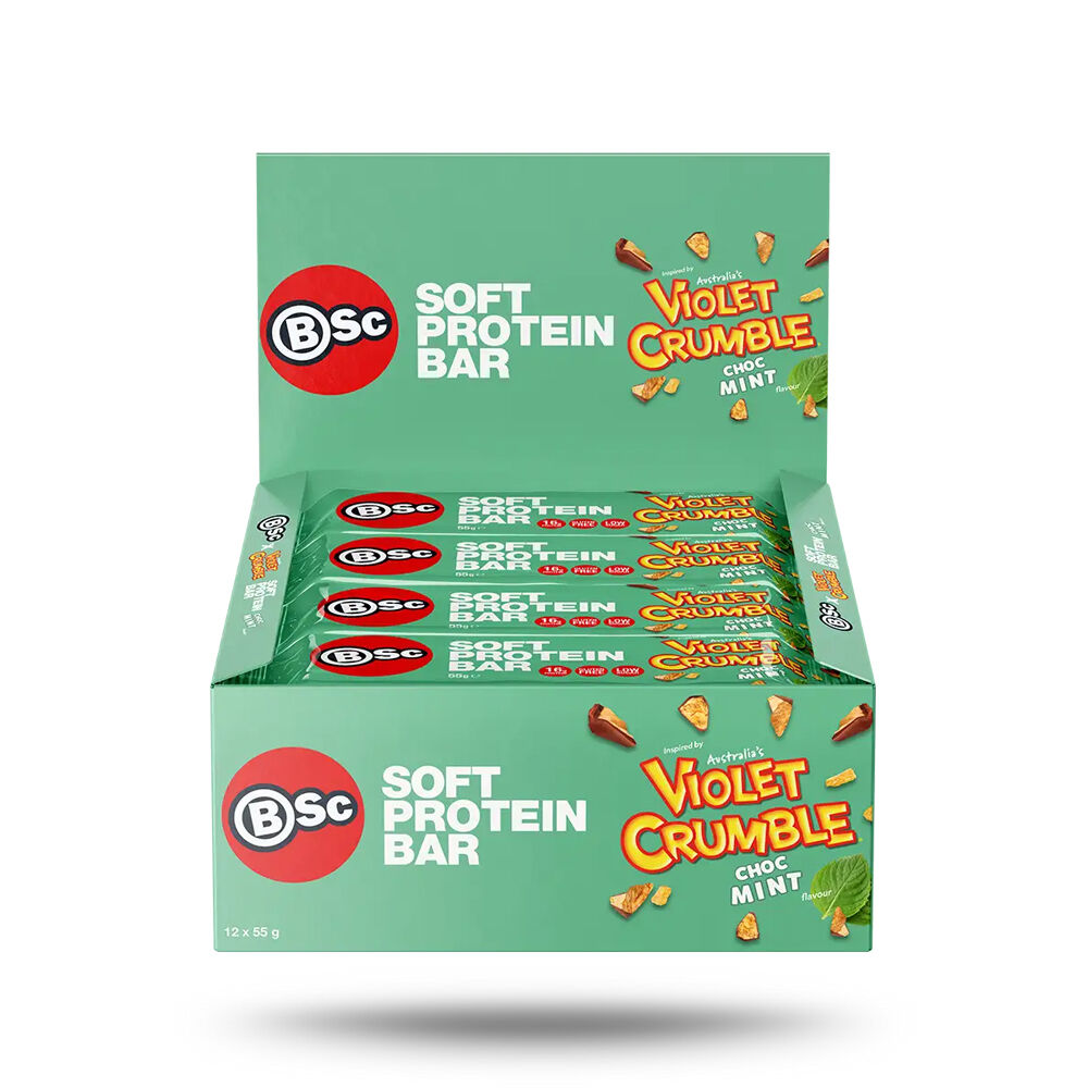 12PK BSc x Violet Crumble Soft High Protein Bar 55g Serve Chocolate Mint