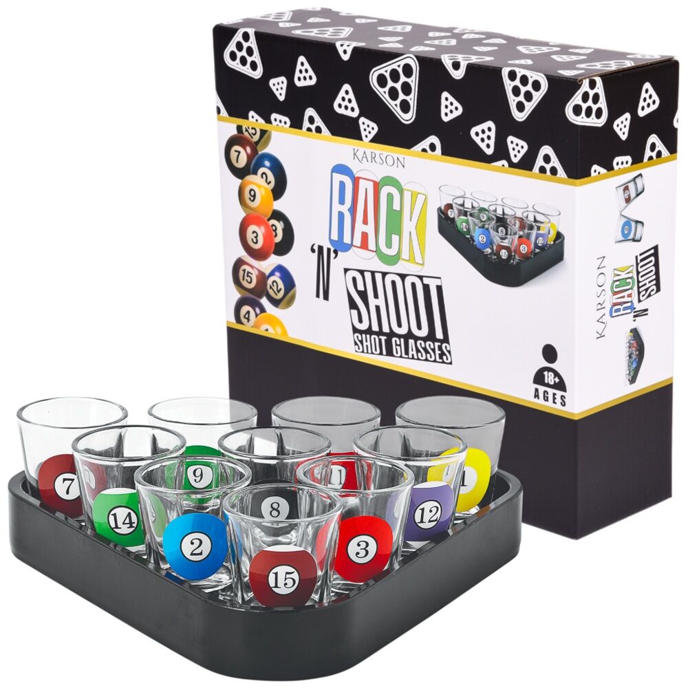 10pc Karson Rack n Shoot Pool Shot Glassware Set 18y+ 23.5x21.7x7.5cm
