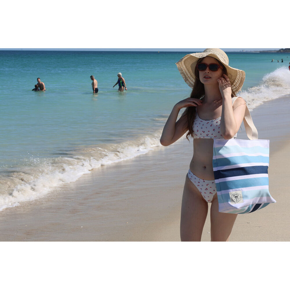Good Vibes Canvas Beach Bag With Zip Ocean Tide Print 41x47x15cm