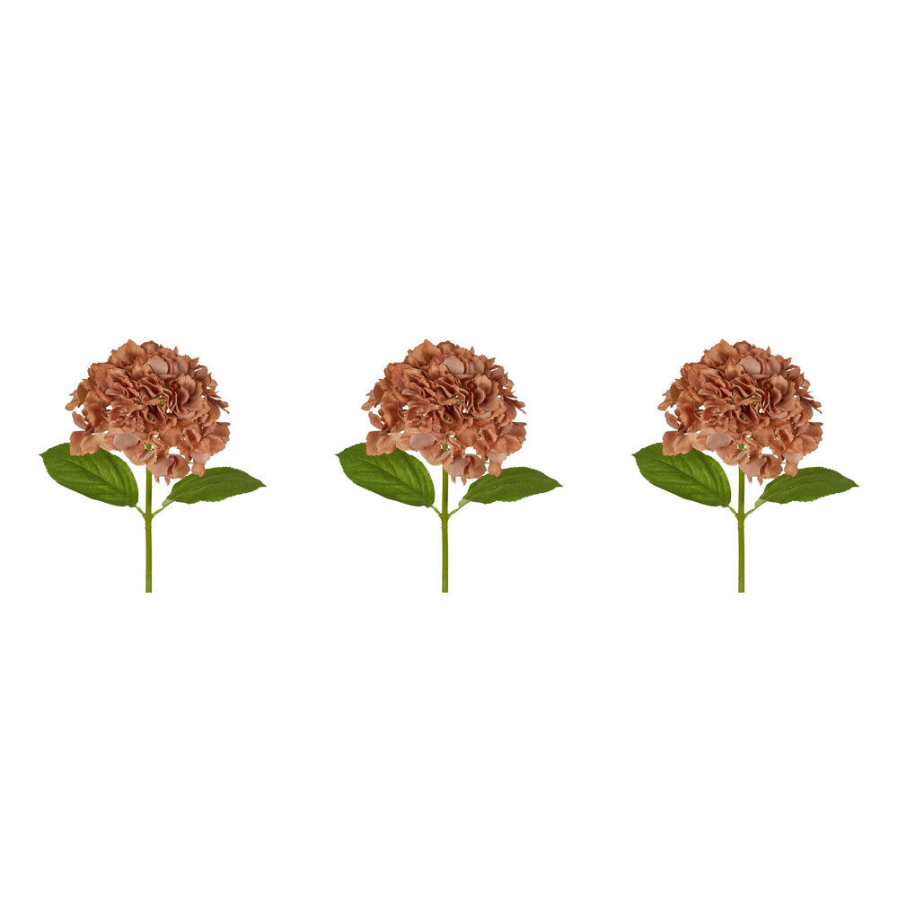 3PK Belle Hydrangea Artificial Floral Stem Soft Touch 50cm - Brown