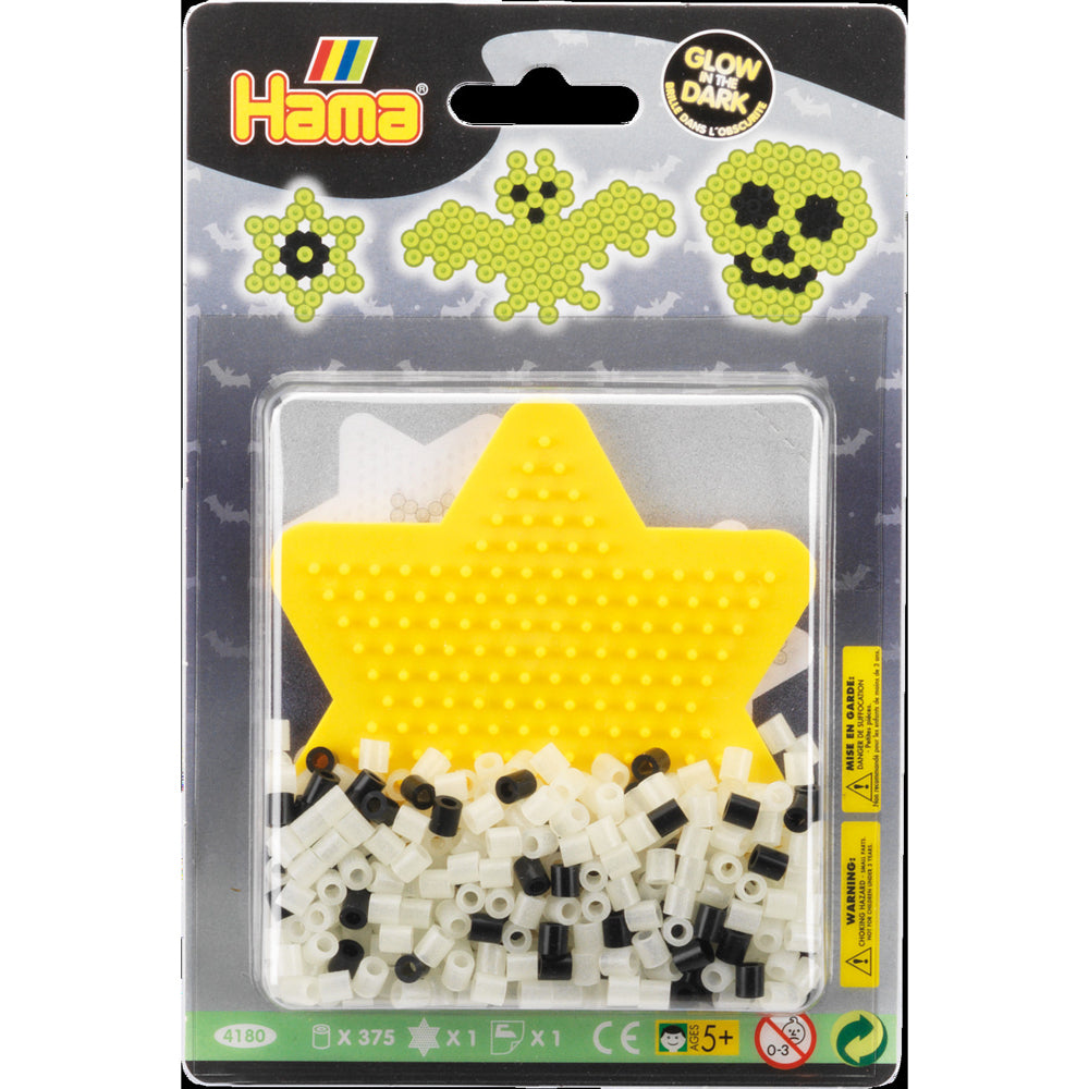 3x 375pc Hama Beads Glow in the Dark Yellow Star Small Blister Pack 5y+