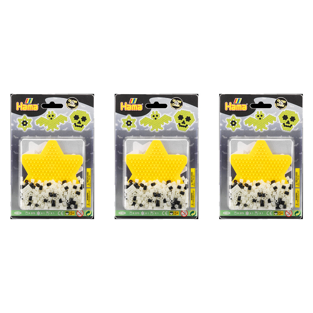 3x 375pc Hama Beads Glow in the Dark Yellow Star Small Blister Pack 5y+