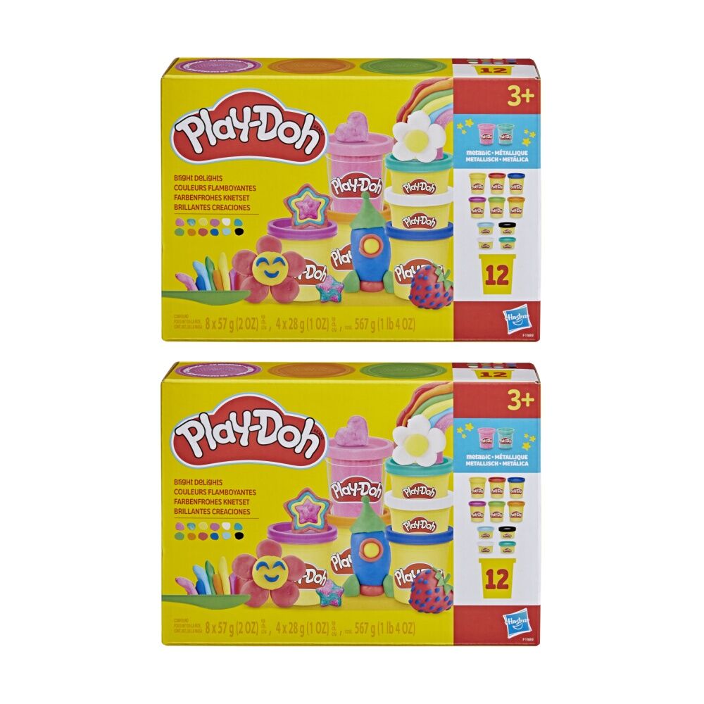 2PK Play-Doh Bright Delights Multicolour Kids Arts & Crafts Set 3y+ 12 Colours