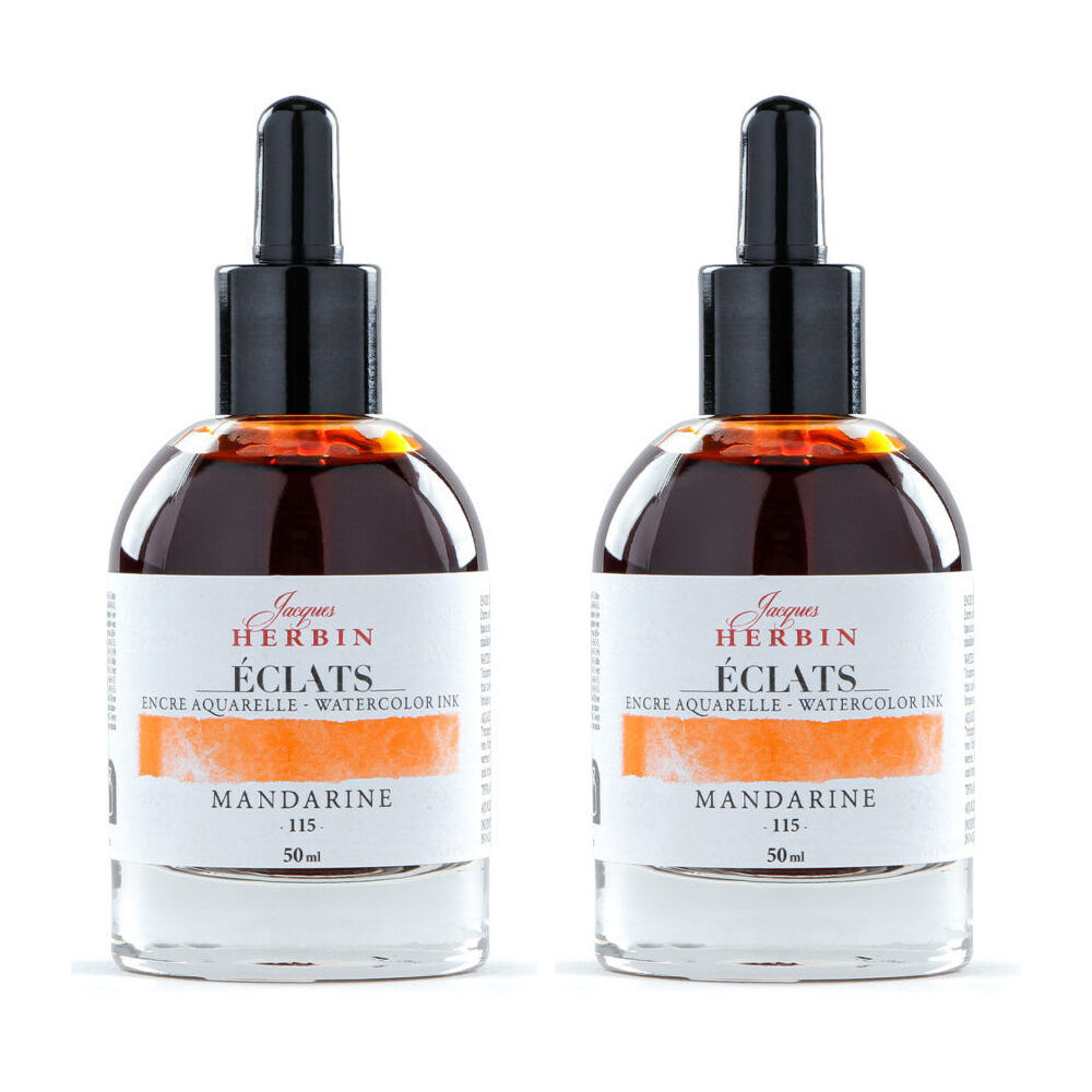 2PK Herbin Eclats Glass Bottle Intense Watercolour Ink w/ Dropper 50ml Mandarin