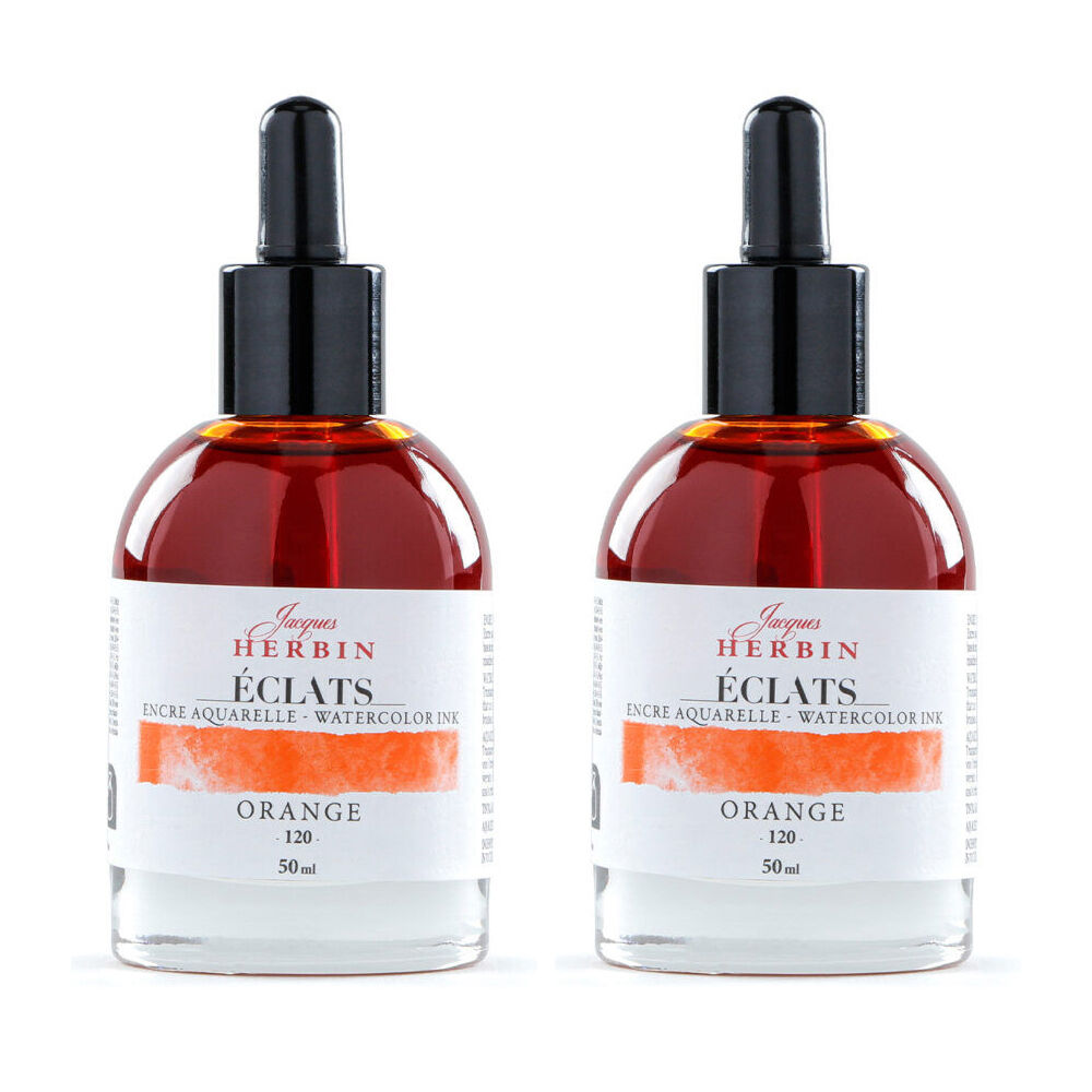 2PK Herbin Eclats Glass Bottle Intense Watercolour Ink w/ Dropper 50ml Orange