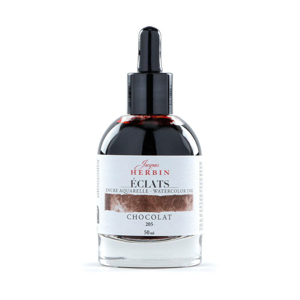 Herbin Eclats Glass Bottle Intense Watercolour Ink w/ Dropper 50ml Chocolate