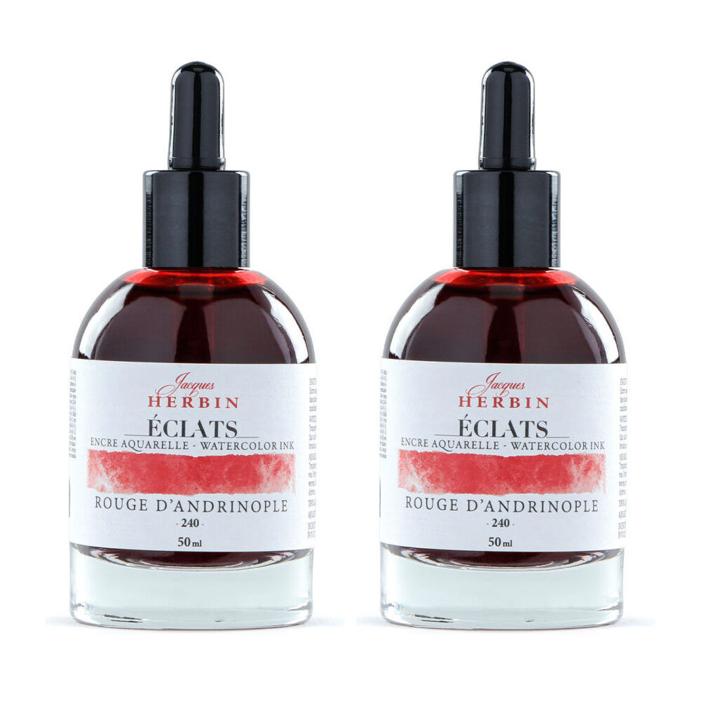 2PK Herbin Eclats Glass Bottle Watercolour Ink w/ Dropper 50ml Turkey Red