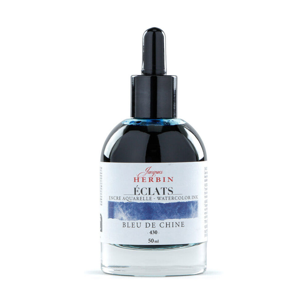 Herbin Eclats Glass Bottle Intense Watercolour Ink w/ Dropper 50ml China Blue