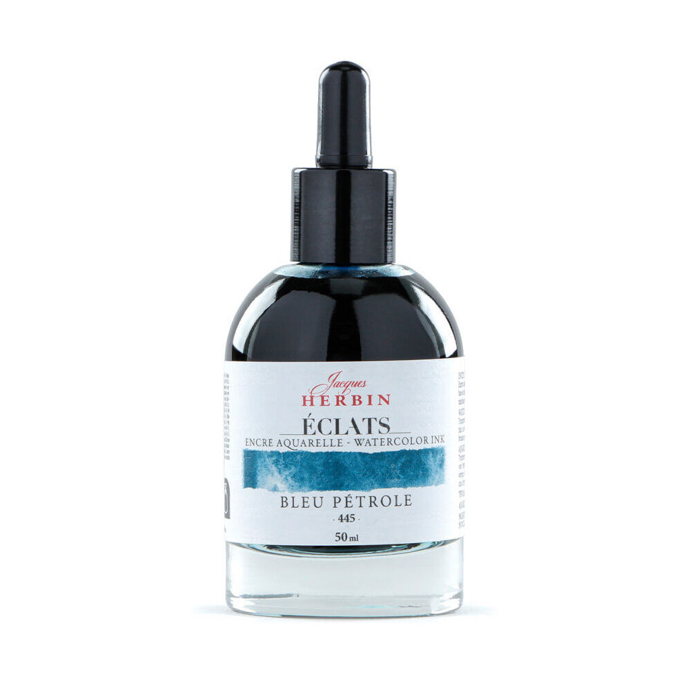 Herbin Eclats Glass Bottle Intense Watercolour Ink w/ Dropper 50ml Petrol Blue
