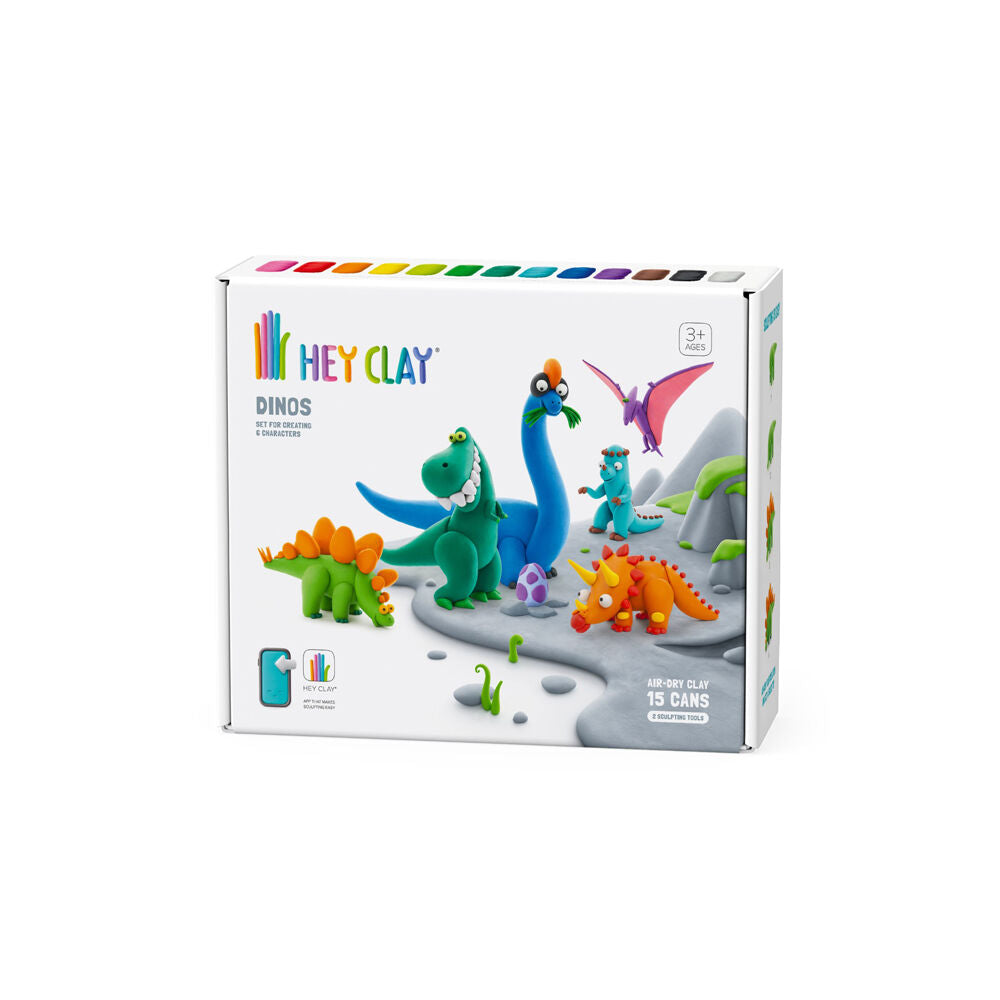 Hey Clay Dinos Theme Modelling Set w/15 Colour Cans & 2 Tools 3y+