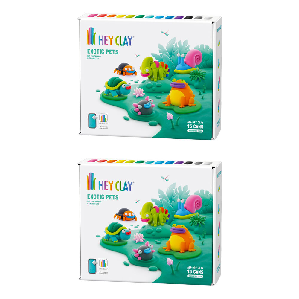 2PK Hey Clay Exotic Pets Theme Modelling Set w/15 Colour Cans & 2 Tools 3y+