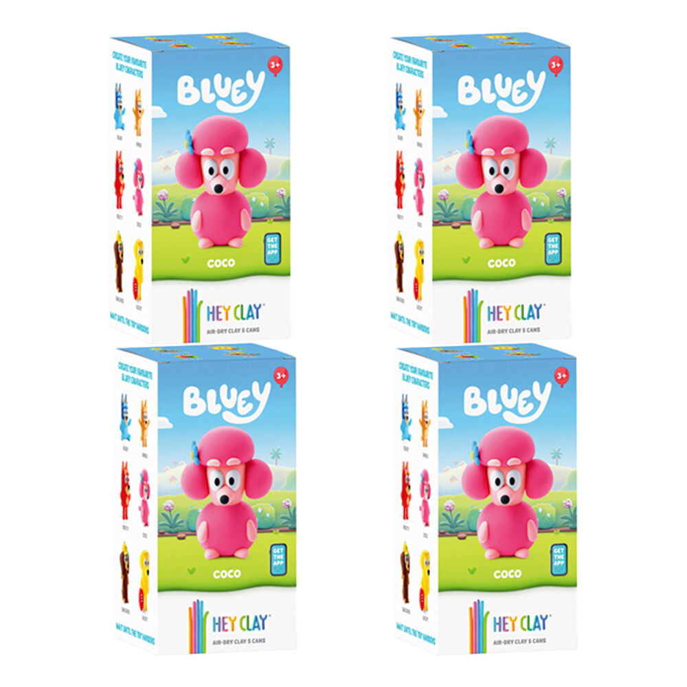 4PK Hey Clay Bluey Single Character Kids Modelling-Clay Set 5 Coloured Cans Coco