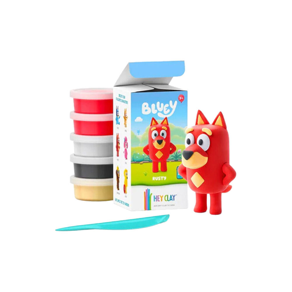 4PK Hey Clay Bluey Single Character Kids Modelling-Clay Set 5 Coloured Cans Rusty