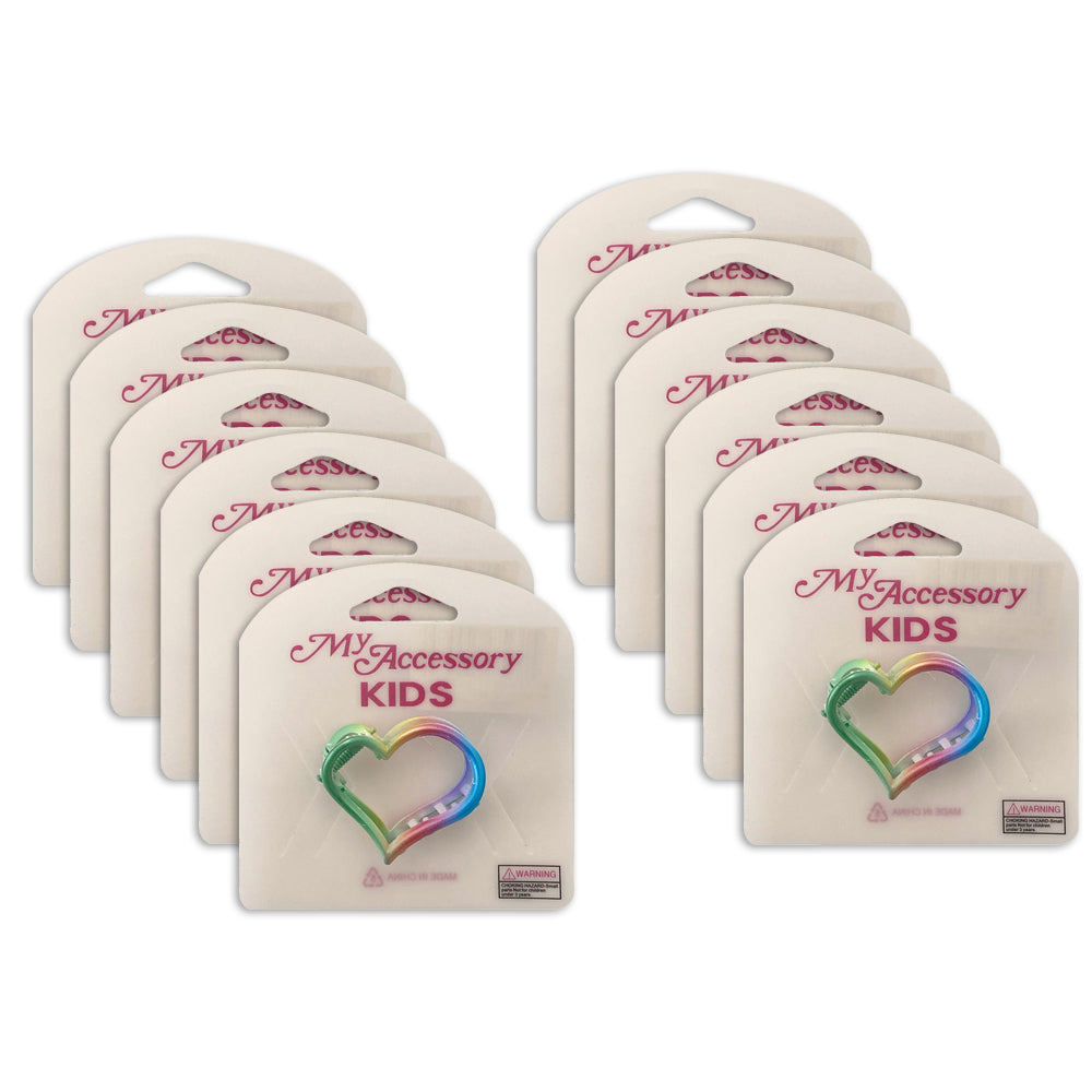 12PK My Accessory Kids 4cm Melrose Hair Clip Metal Heart Rainbow