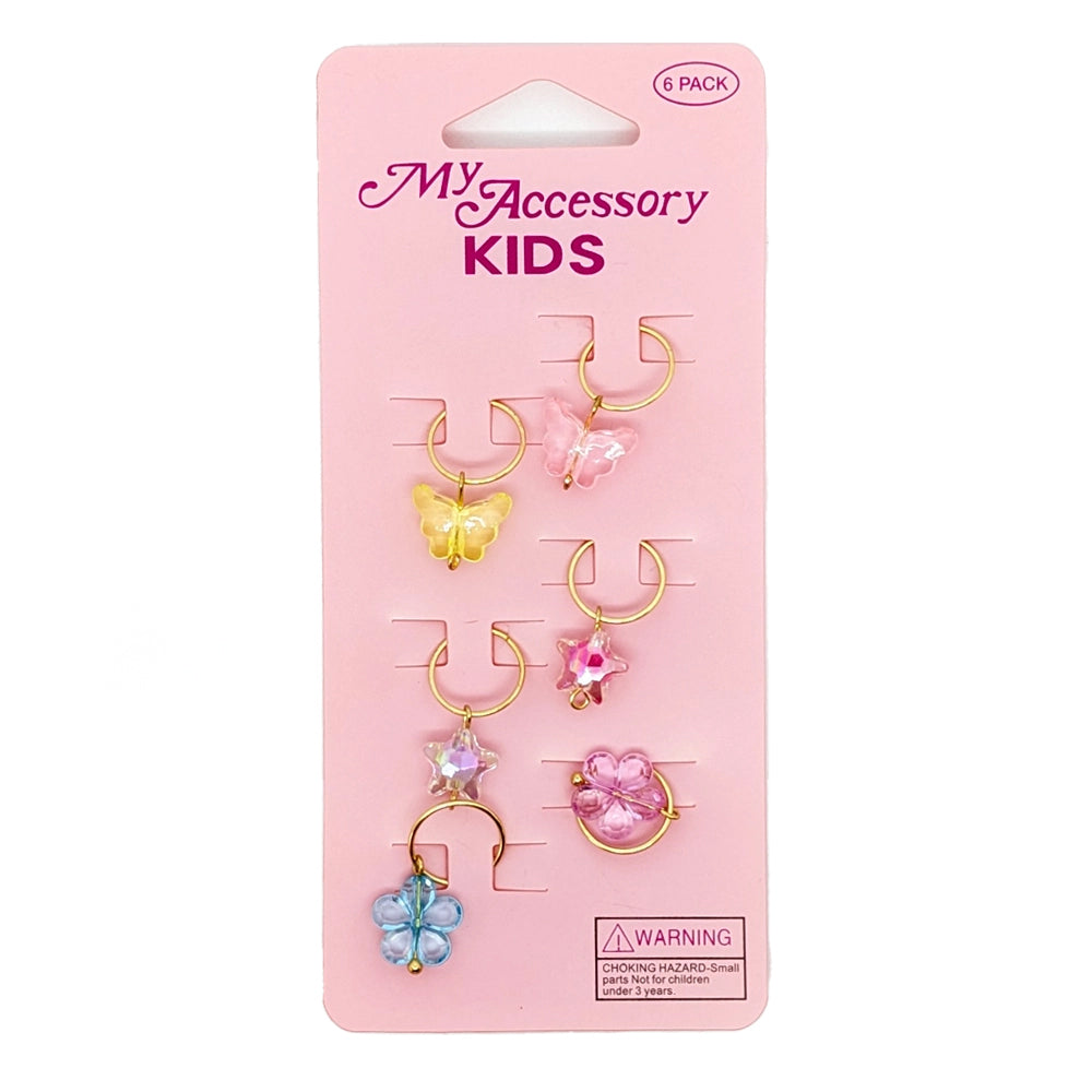 6x 6pc My Accessory Kids 3cm Hair Cuff Silver Charms Assorted