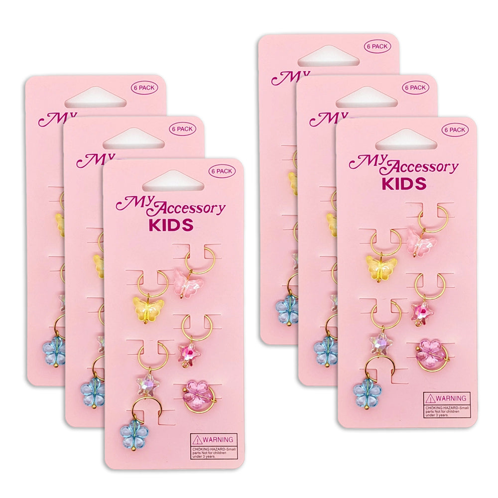 6x 6pc My Accessory Kids 3cm Hair Cuff Silver Charms Assorted