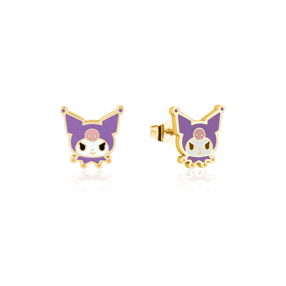 ECC Sanrio Kuromi Head Stud Earrings - Gold Plated - S/S - Purple