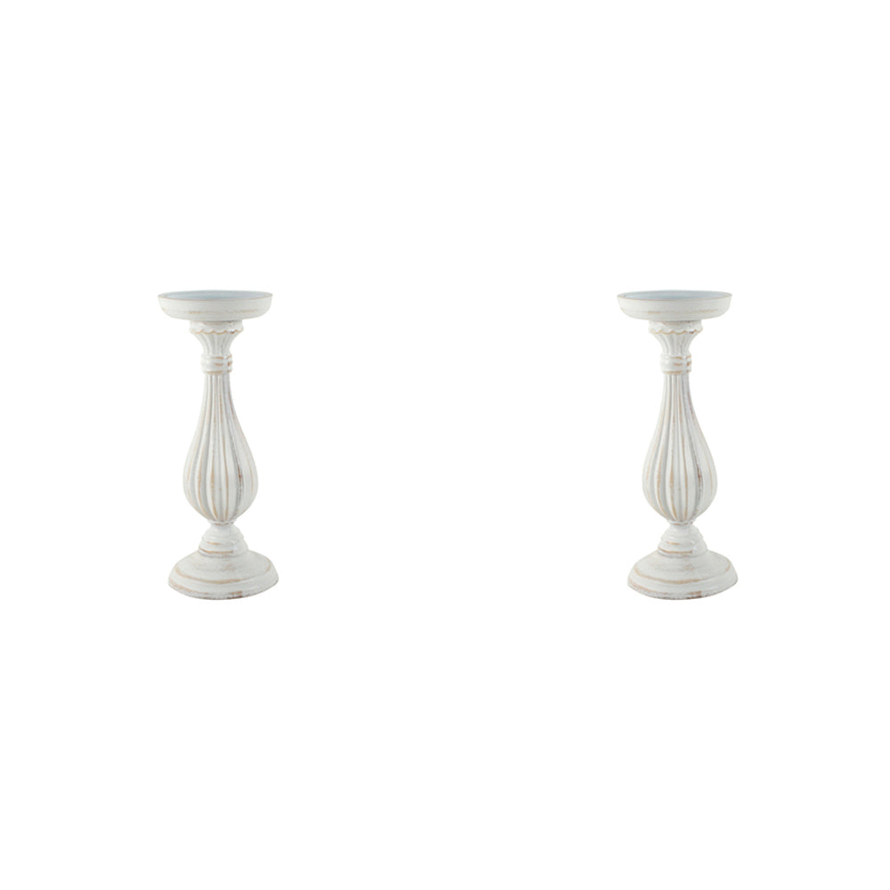 2PK Maine & Crawford Harlen 28x10cm Wooden Candle Holder - White