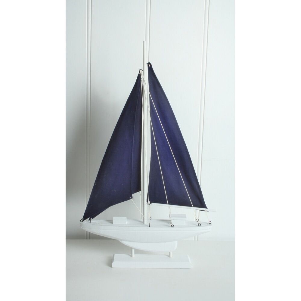 Maine & Crawford Hobbard 54x32cm Wood Sailing Boat - Blue/White
