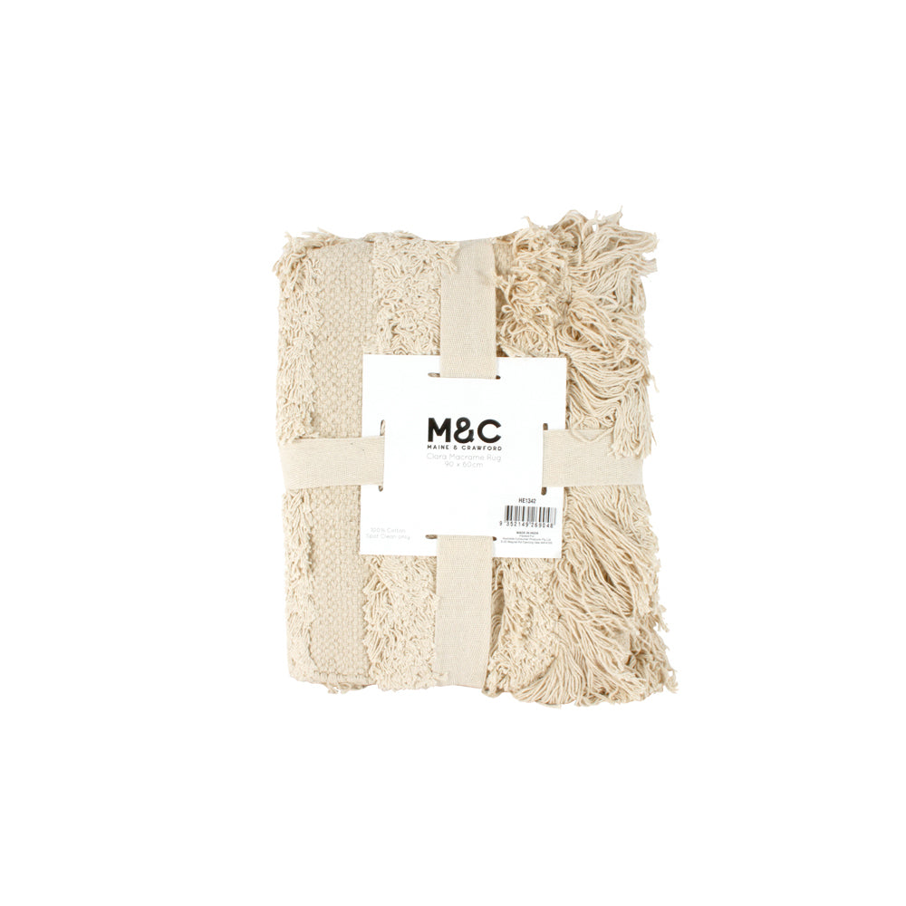 Maine & Crawford Clara Macrame 90x60cm Cotton Rug - Cream