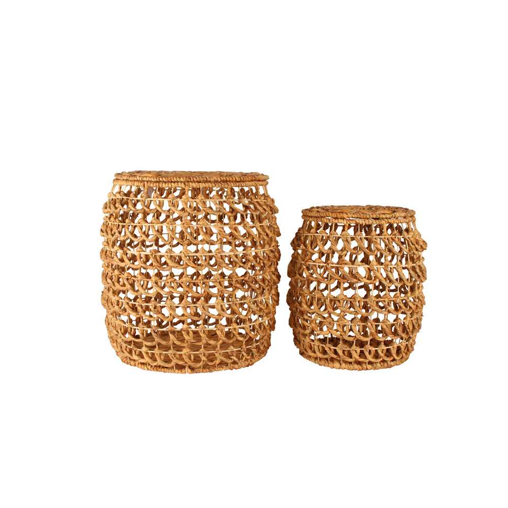 2pc Maine & Crawford 40/50cm Fifer Seagrass Storage Baskets w/ Lid - Natural