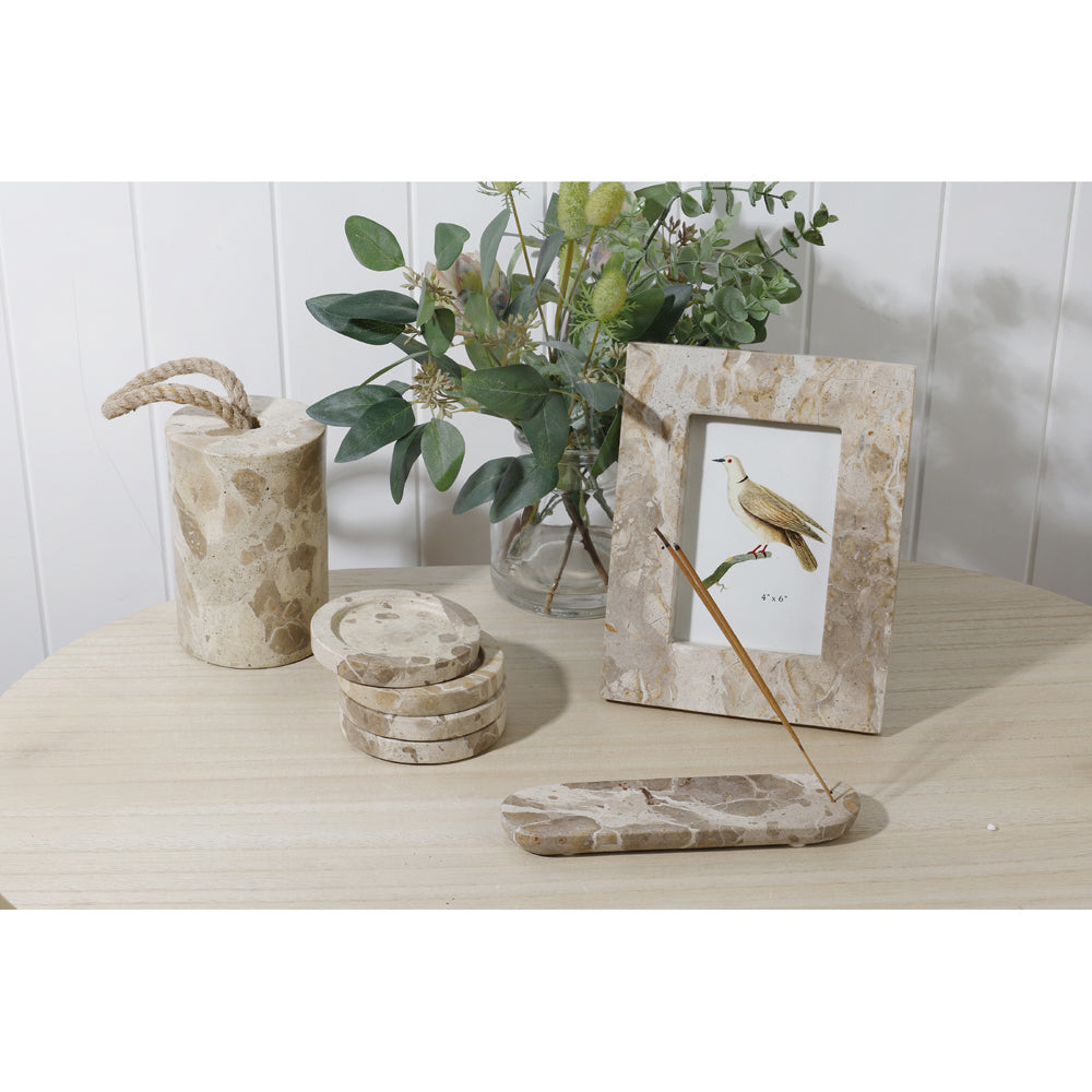 Maine & Crawford Lilet 15cm Door Stop w/ Rope Stopper - Beige Marble