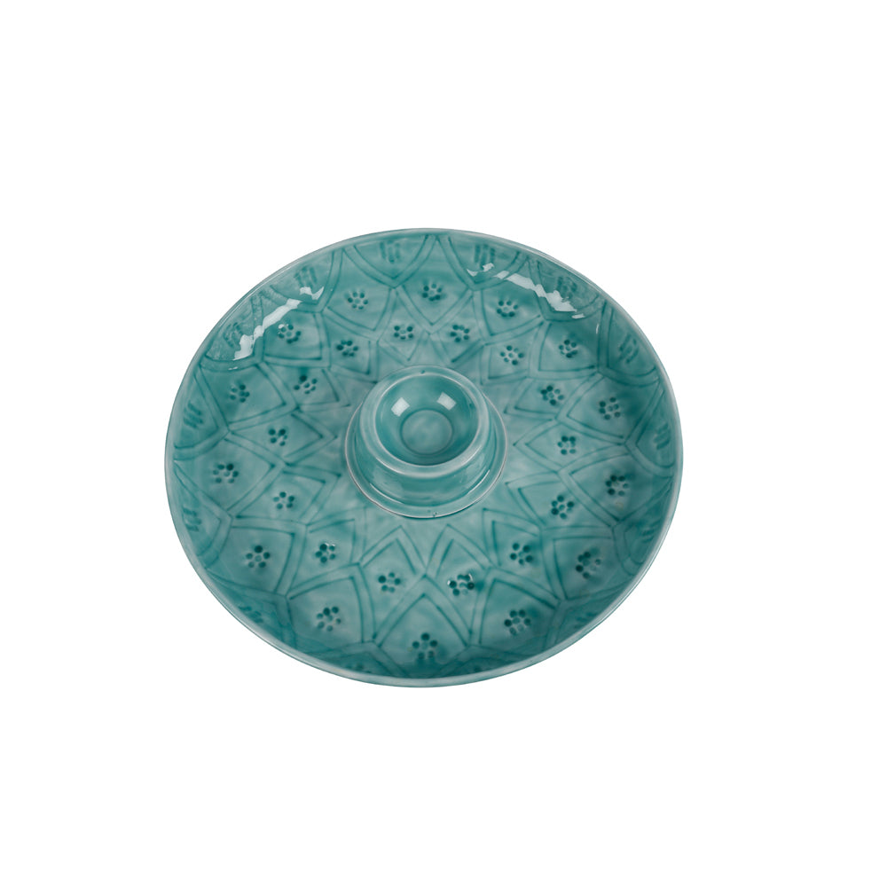 Maine & Crawford Roe 36cm Chip Dip Enamel Plate Embossed - Turquoise