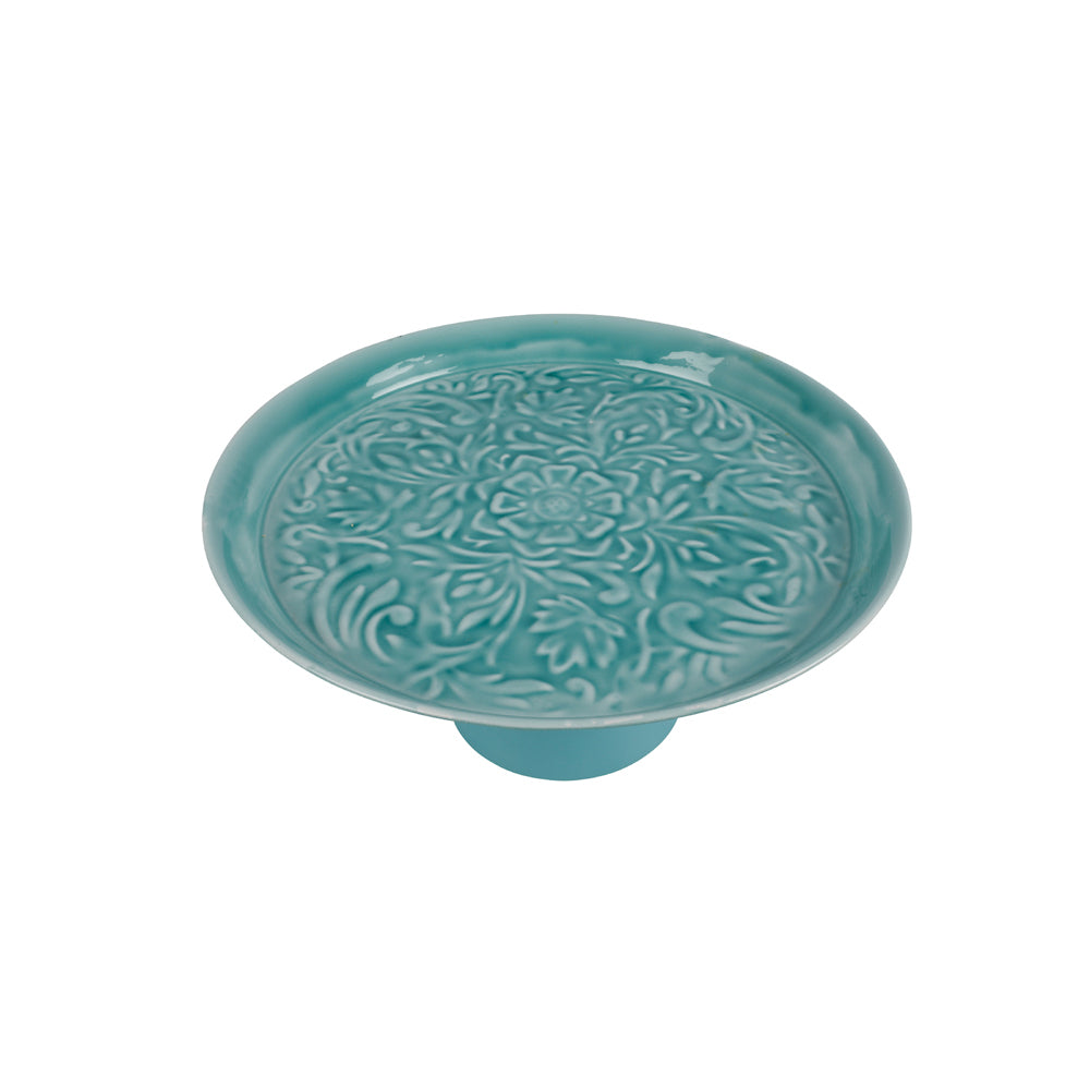 Maine & Crawford Roe 32cm Embossed Cake Stand - Turquoise