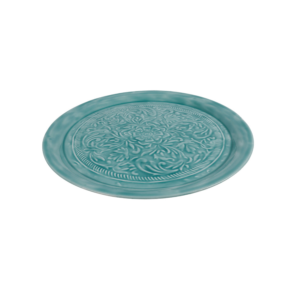 Maine & Crawford Roe 35cm Enamel Plate Embossed - Turquoise