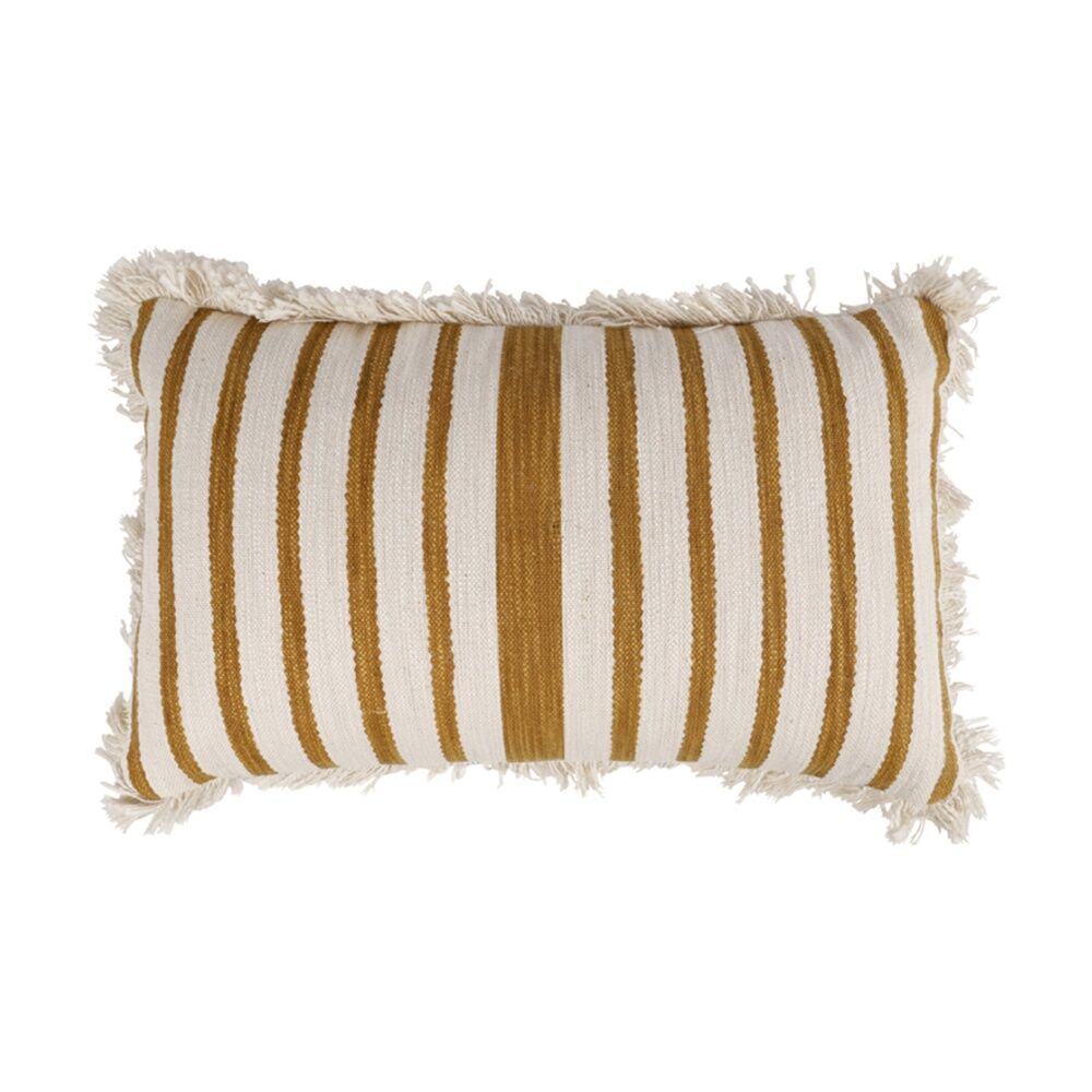 Maine & Crawford Cora 50x30cm Stripe Cushion w/ Fringing - Gold