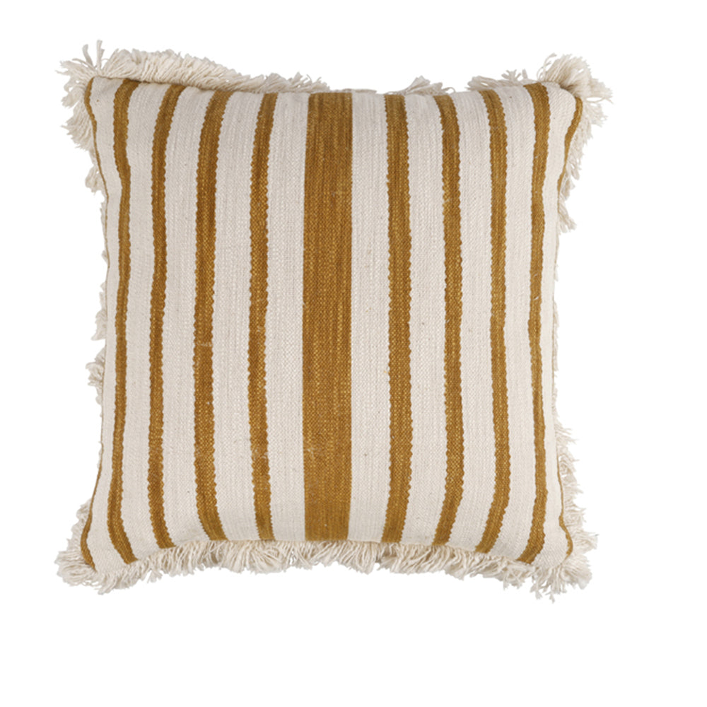 Maine & Crawford Cora 40x40cm Stripe Cushion w/ Fringing - Gold