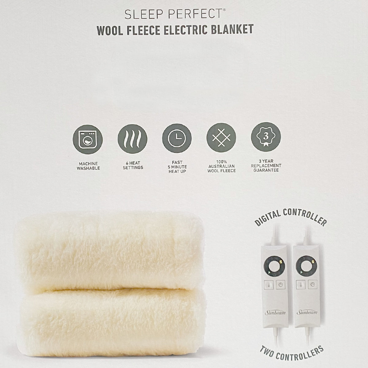 Sunbeam Fitted Electric Blanket Wool Fleece